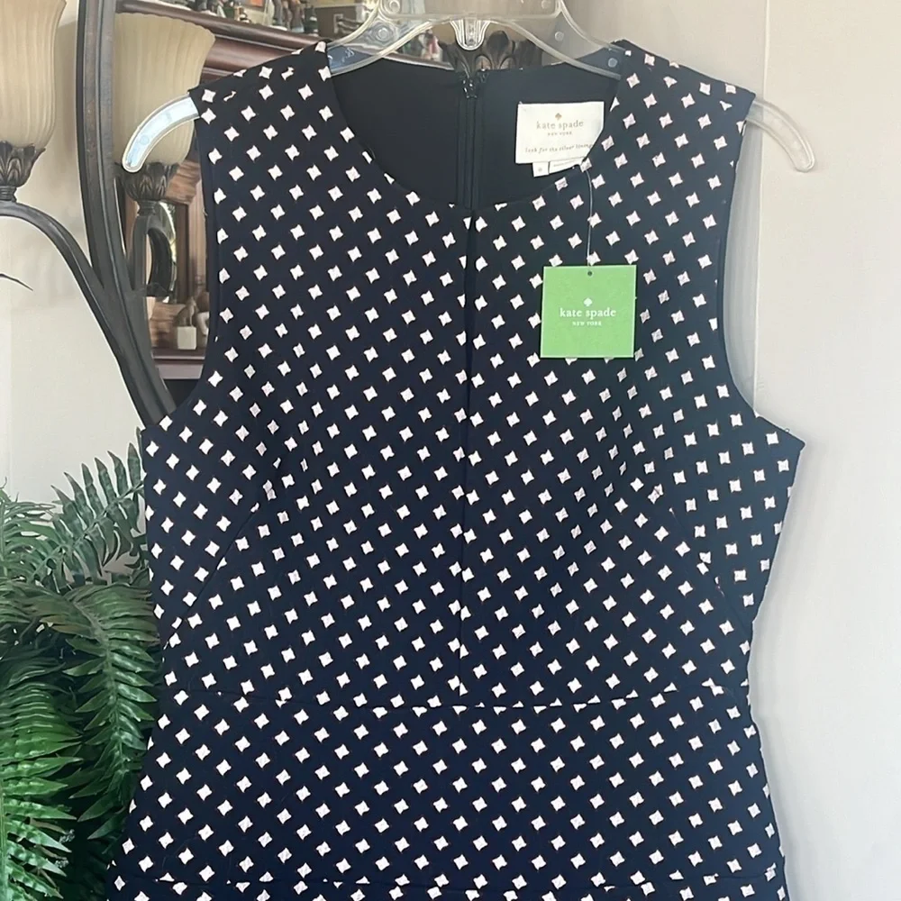 Brand New Kate Spade Diamond Jacquard A-line Dress Black Lined Sleeveless